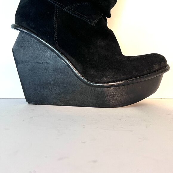 Jeffrey Campbell Black Suede Wedge Adjustable Wrap Boots Sz 8 - Picture 7 of 15